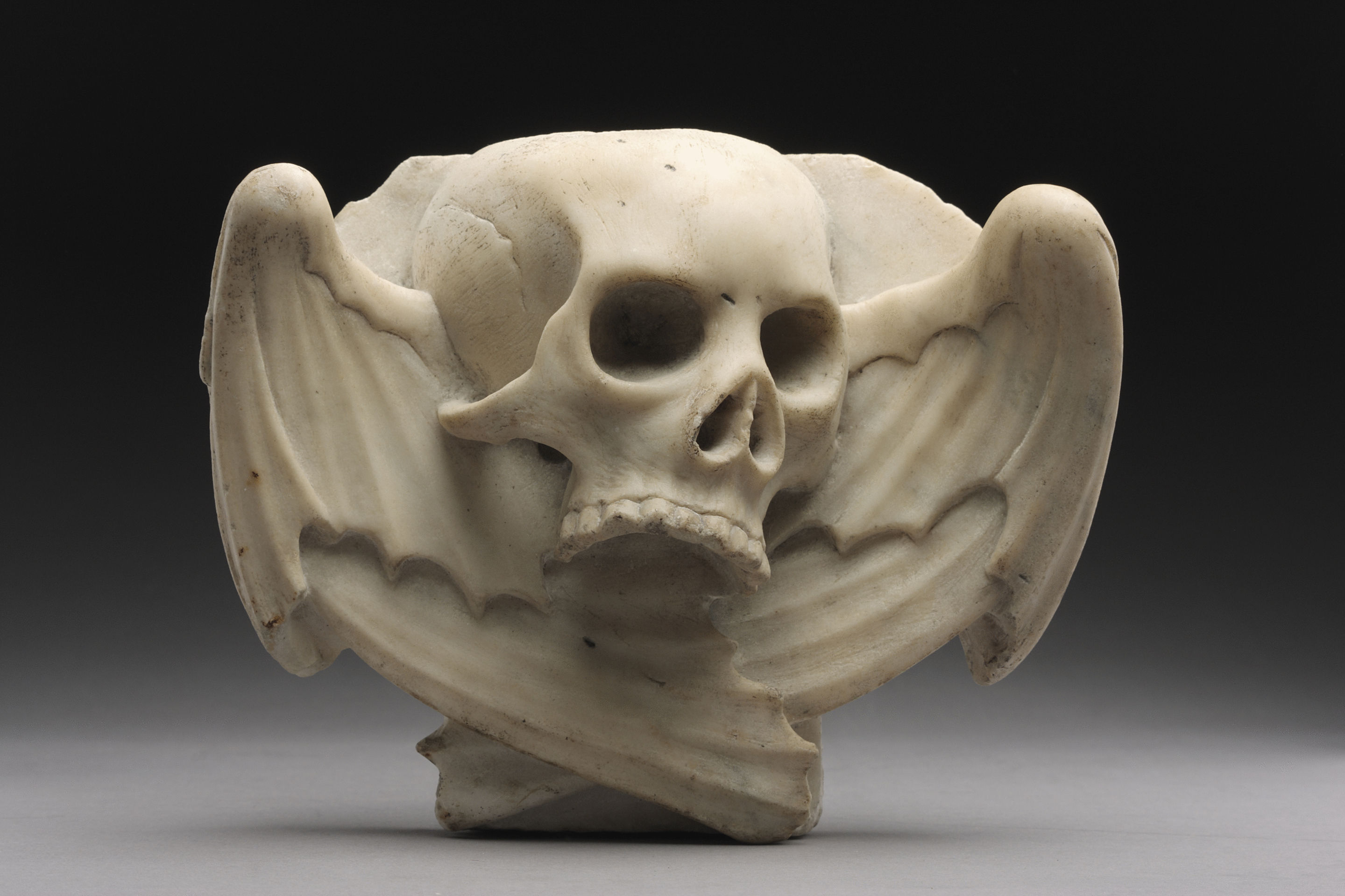 English Carved White Marble Tomb Sculpture of a Skull 'Memento Mori'